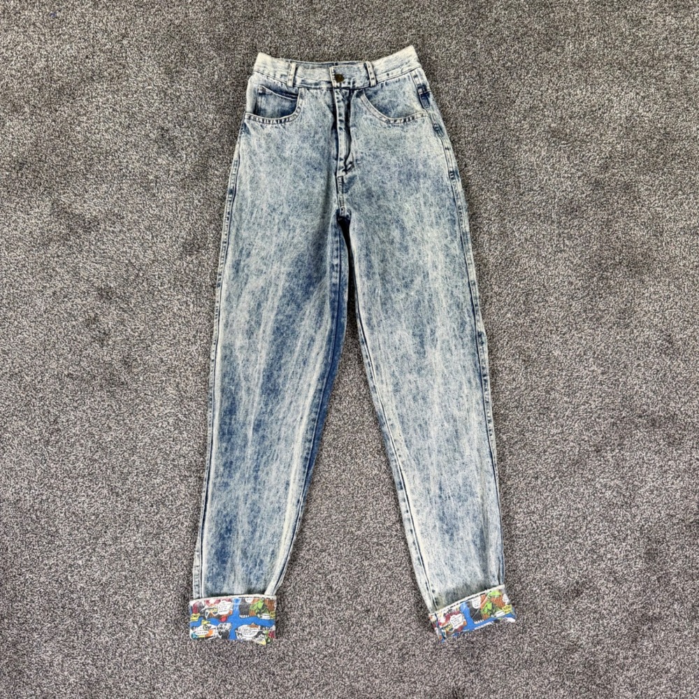 Vintage 1989 Pee-wee Herman Acid Wash Jeans High Waisted Comic Cuff 23 No Tag
